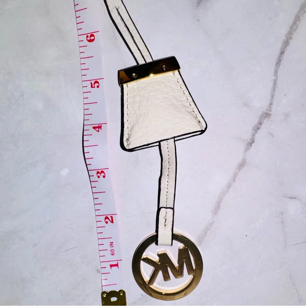 Michael Kors Gold and Cream MK Circle Logo Keyring Hangtag